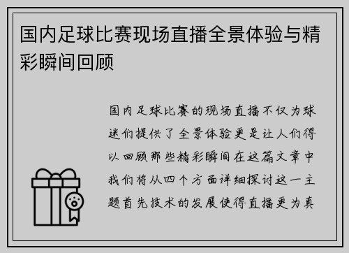 国内足球比赛现场直播全景体验与精彩瞬间回顾